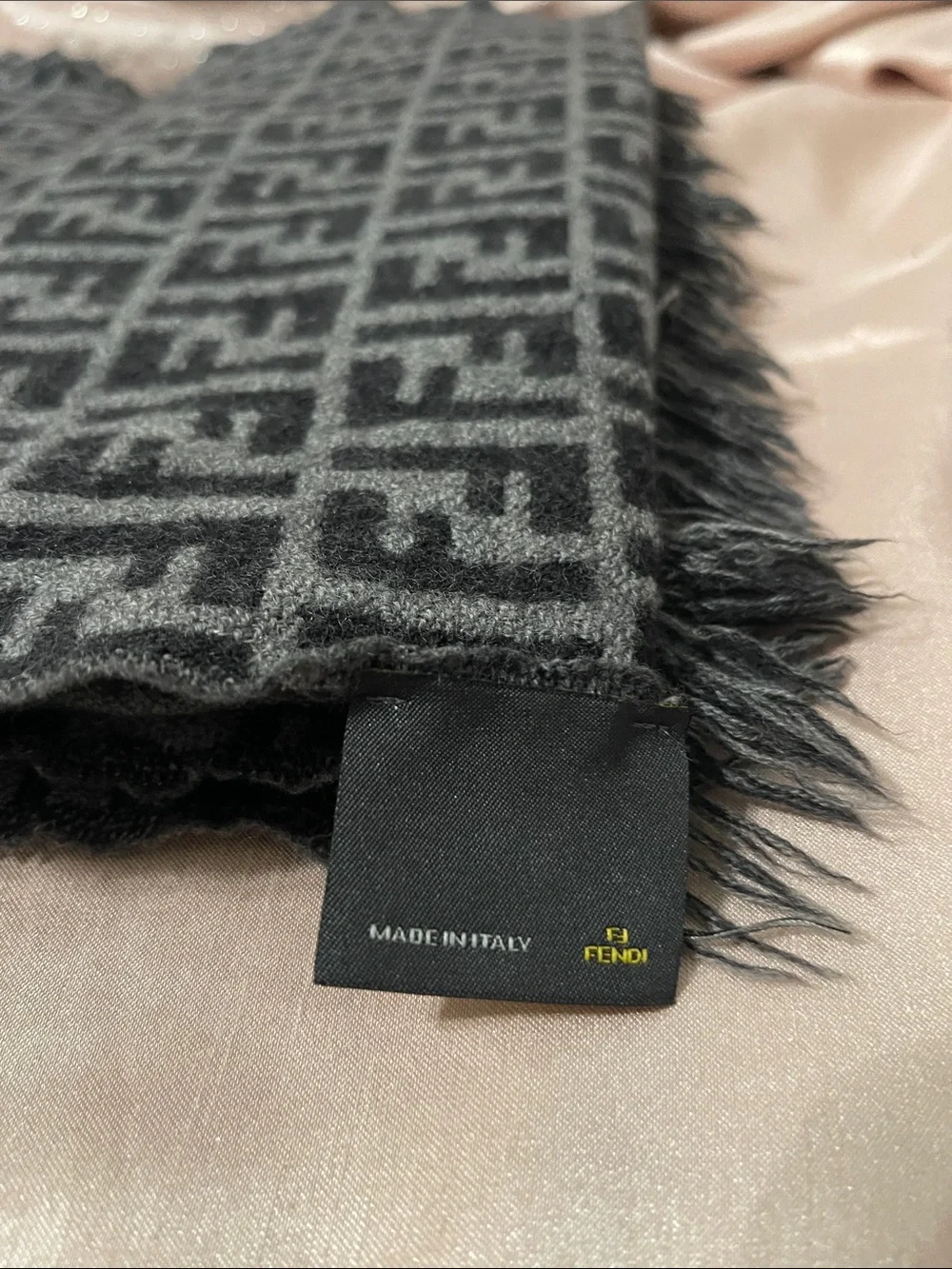 Fendi Gray and Black Logo Wool Scarf